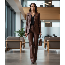 elegantní dámský kostým v čokoládové barvě, ideální do kanceláře